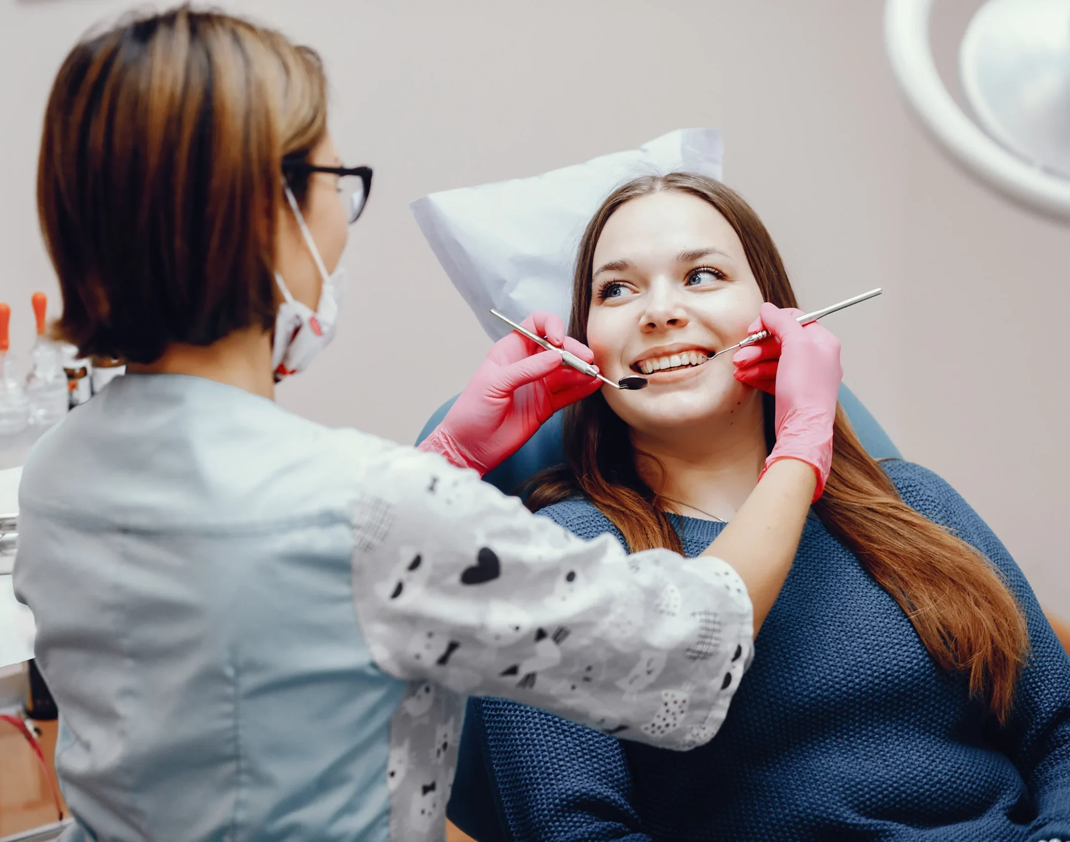 Patient arriving for a routine dental checkup at a clean and welcoming clinic reception